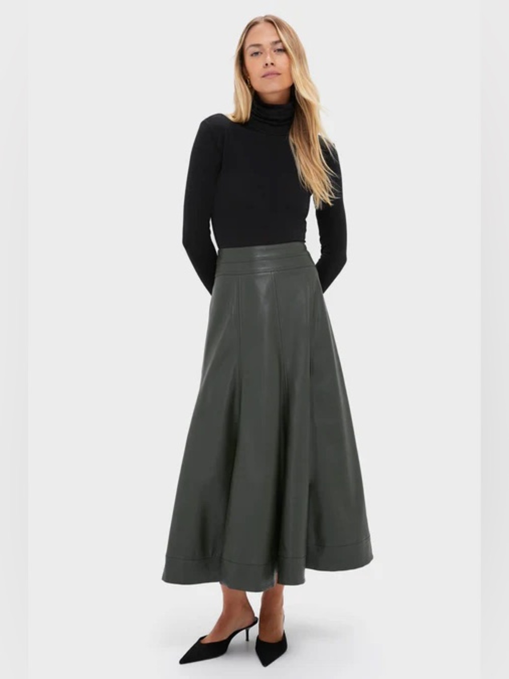 NWT Pomander Place Olive Green Faux Leather Skirt Size 0